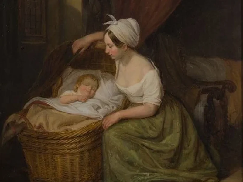 1806-Arend Bakker - Ritratto di una madre sconosciuta con la culla del suo bambino